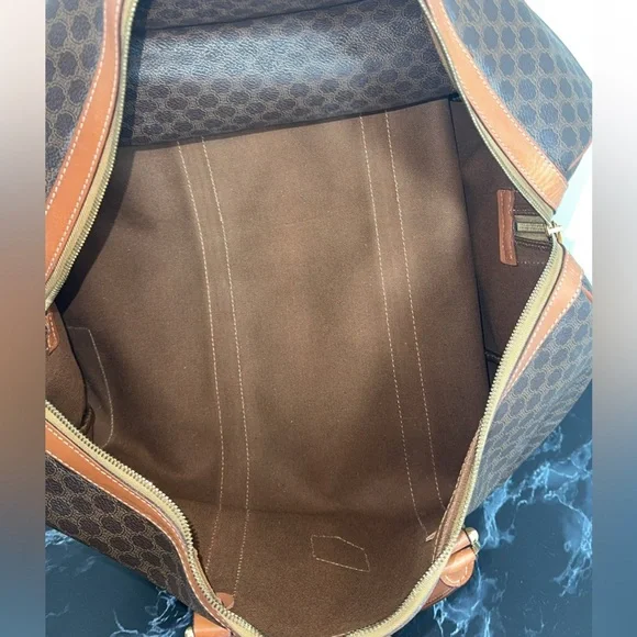 CELINE Macadam Pattern BostonTravel Duffle Bag Leather PVC Brown +Lock AUTHENTIC - Picture 15 of 16